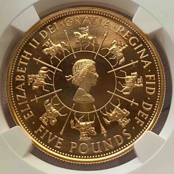 イギリス 1993年 エリザベス女王 戴冠40周年記念 5ポンド金貨 PF68